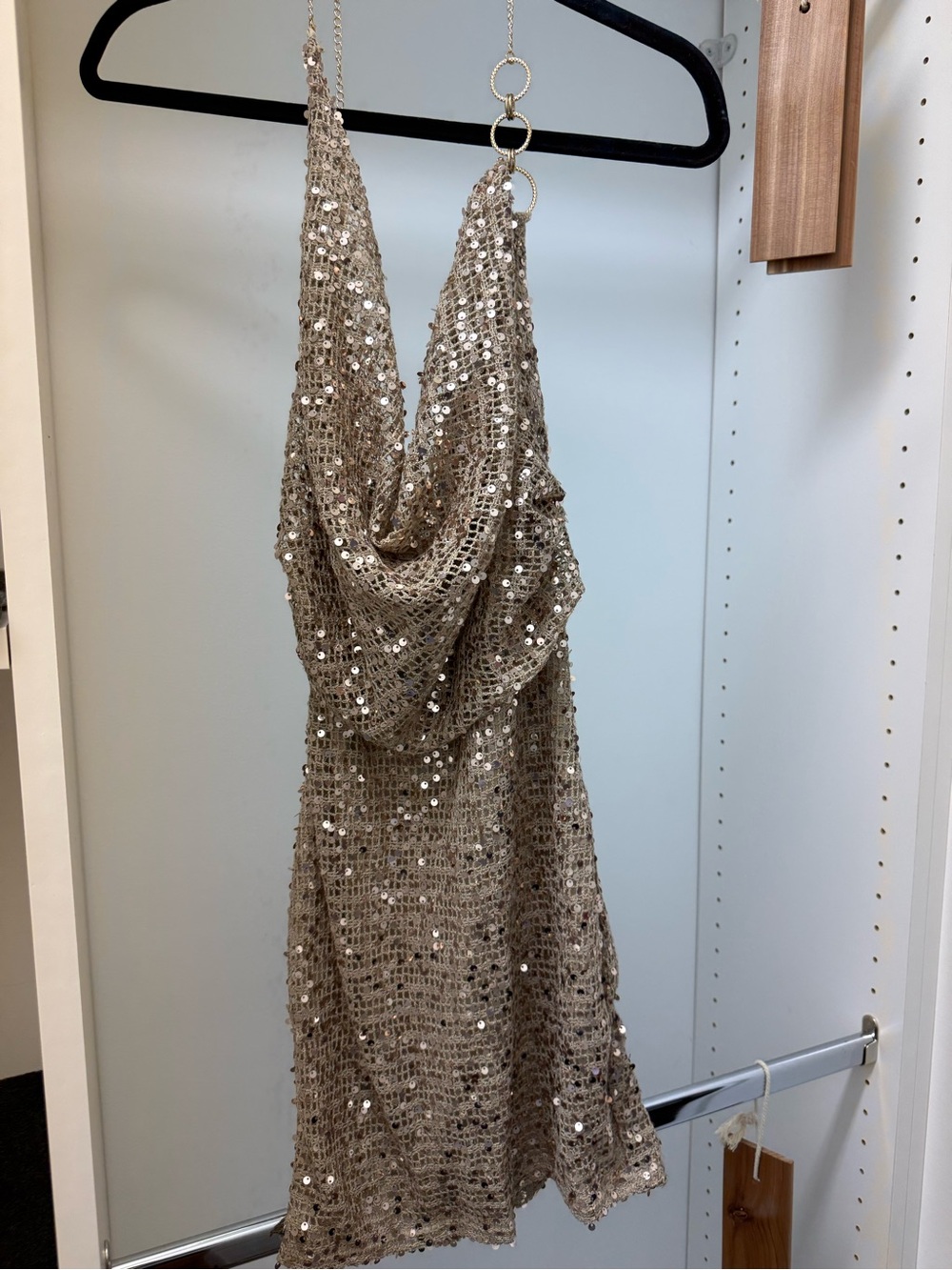 Windsor Champagne Sequin Cowl-Neck Slip Dress